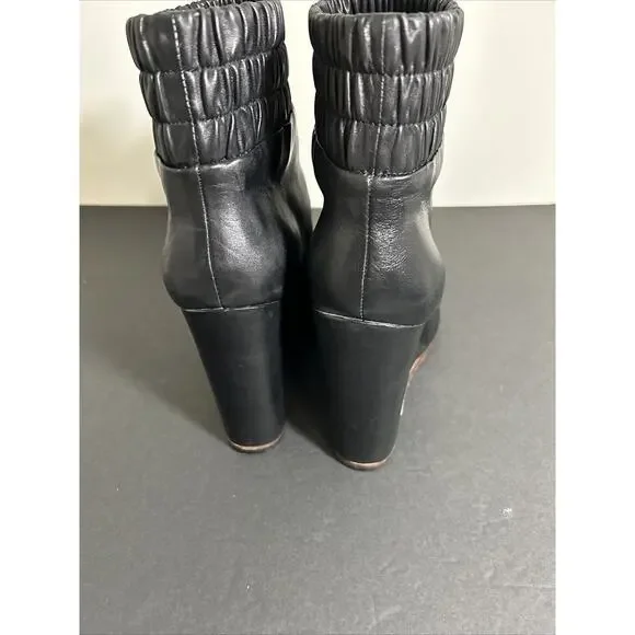 Dolce Vita Black Leather Platform Wedge Elastic Ankle Booties Boots Women's 10 - Picture 3 of 7